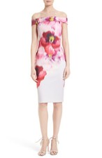 TED BAKER Expressive Pansy floral print bardot midi pencil bodycon dress 3 12 M