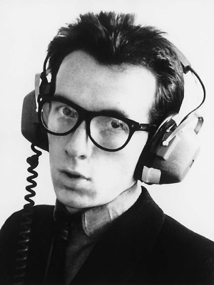 Elvis Costello B&W Kopfhörer Ende 70er Jahre 4x6 Fotodruck 