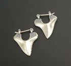 Unique Handmade Sterling Silver 3D Shark Tooth Pierced Earrings Great Details