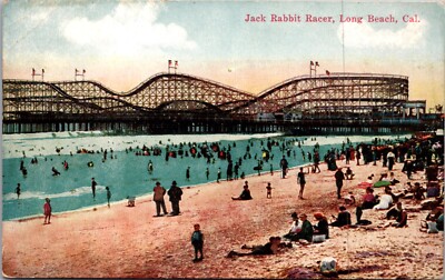 Postcard Jack Rabbit Racer Roller Coaster in Long Beach, California