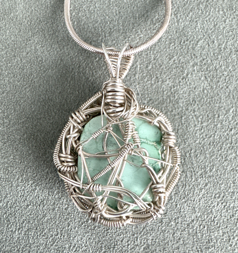 Unusual Variscite Pendant Hand Wrapped Sterling Silver Wire 24" Necklace - Picture 12 of 12