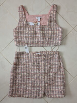 House Of Harlow 1960 Pixie Dust Tweed Pink 2-piece Set Top & Mini Skirt Sz M NWT