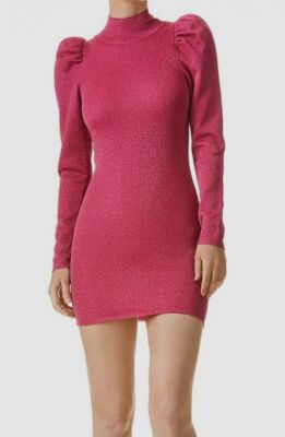 alice and olivia pink sweater dress Alice + Olivia Women's Issa Puff-Sleeve Minidress - Wild Pink Metallic