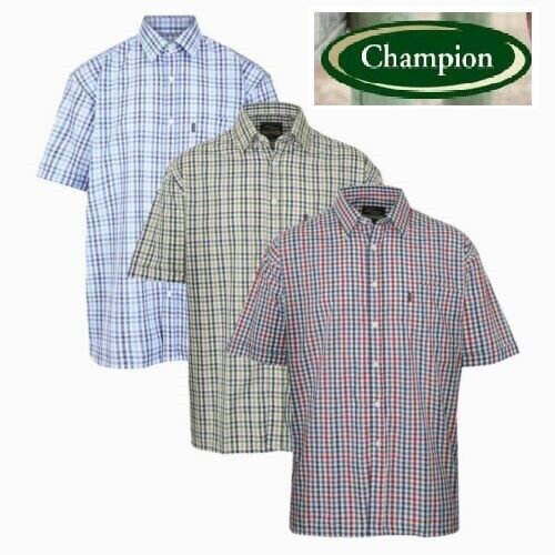Men Champion Doncaster Short Sleeve Casual Check Hunting Outdoor Yarn Dyed Shirt - Picture 1 of 20