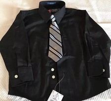 Reduced NWT Chaps Black Dress Shirt W/Striped Tie Boy's Sz. 4