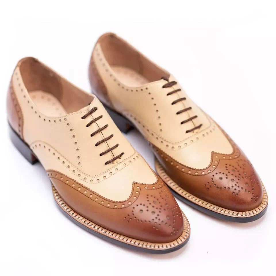 Handmade Two tone Wingtips Brogue Dress Shoes, Men Brogue  display picture 2