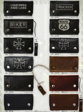 Leder Geldbörse Metallkette Skull,Kreuz,Route 66 Trucker Biker Geldbeutel Wallet