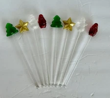 Vintage Christmas Cocktail Stirrers Set of 8 Swizzle Sticks 7.5” Acrylic
