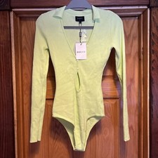 Bardot Women's Rosario Cutout-Front Ribbed Bodysuit Lime Green New Medium M