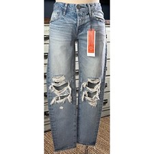 NWT New 350 Moussy Vintage May Tappered Distressed Light Blue Jeans Size 25