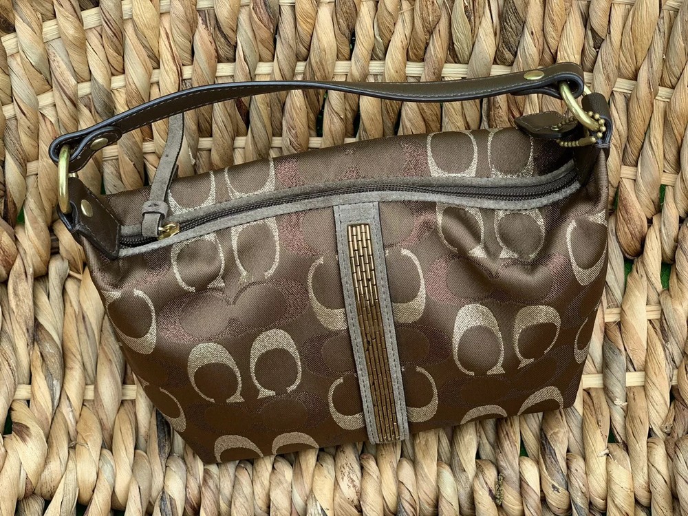 COACH SIGNATURE BEADED TOP HANDLE POUCH GOLD/COPPER STYLE 40278