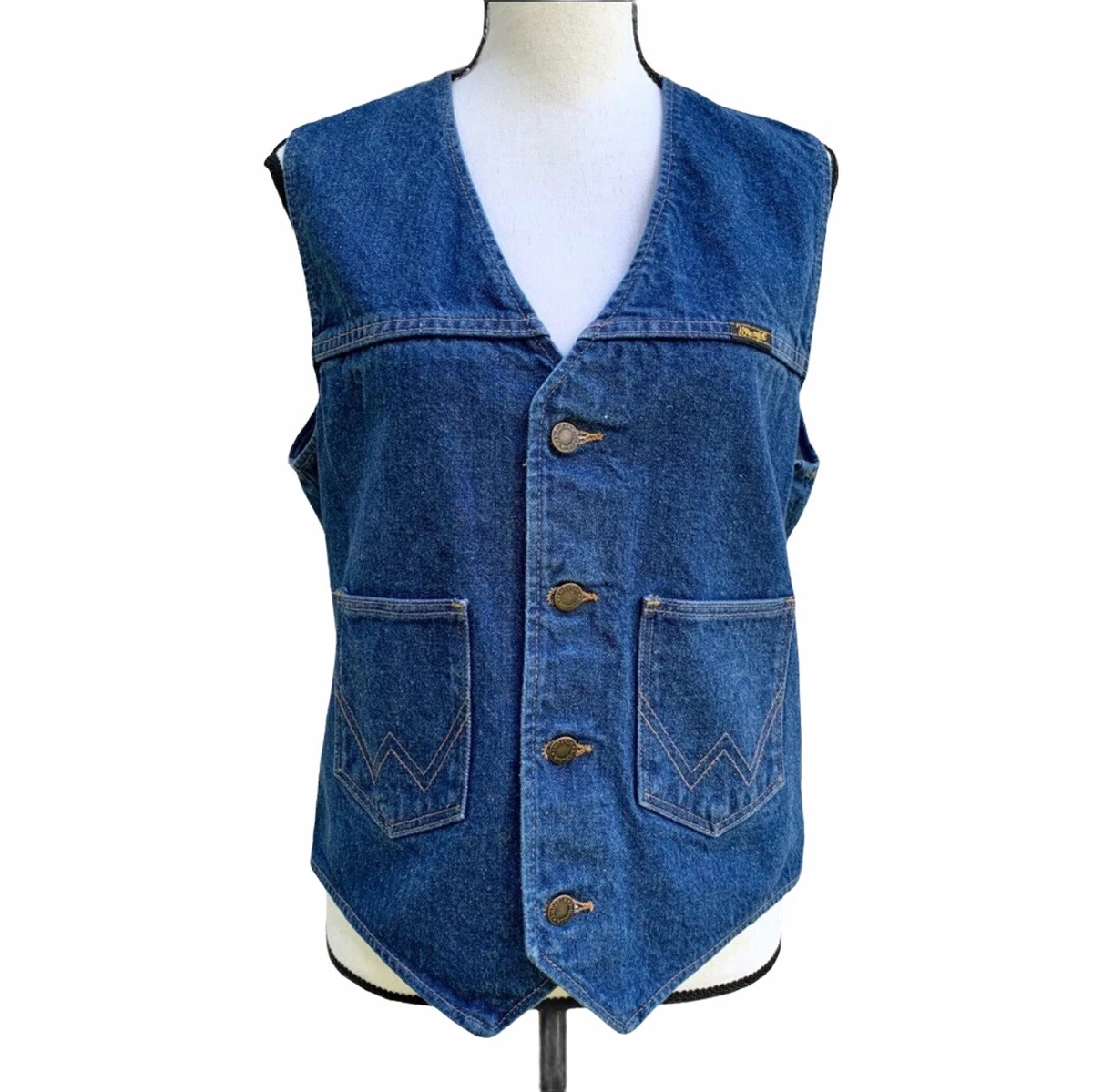 Vintage Wrangler Button Front Denim Cowboy Vest eBay