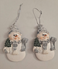 Blue  White Winter Snowman Holiday Christmas Ornaments Hat Scarf Tree