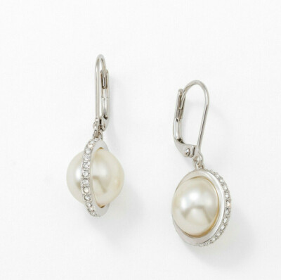 Touchstone Crystal By Swarovski - Captured Crystal Pearl 1'' Drop Earrings New 