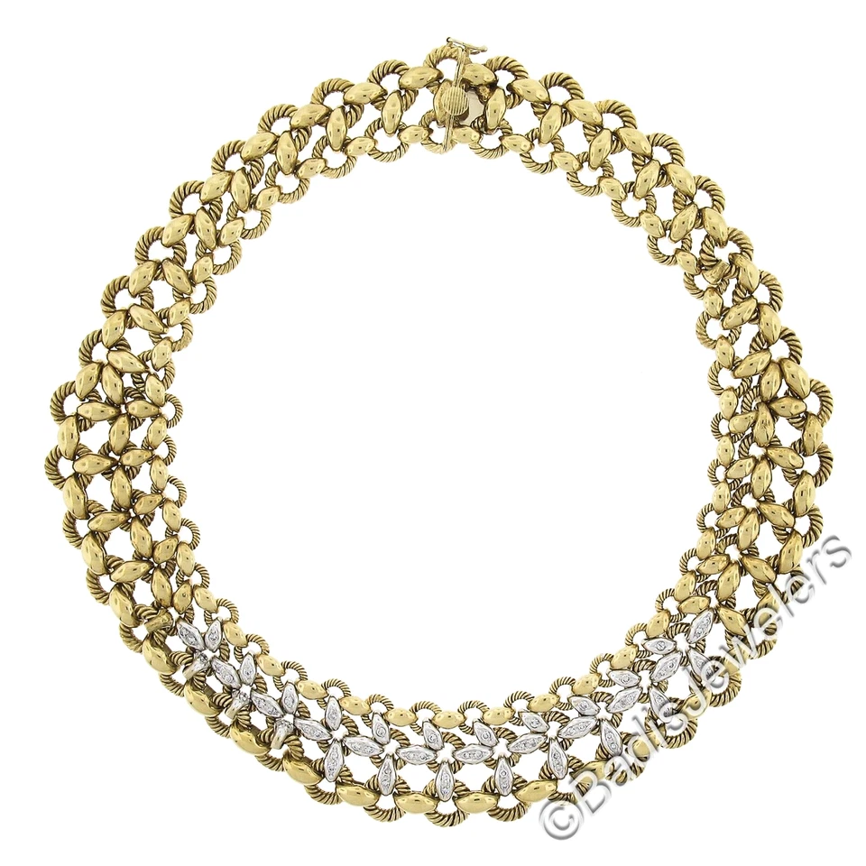 18k Gold Interlocking Diamond Cable & Polished Link Substantial Collar Necklace - Image 3 of 4