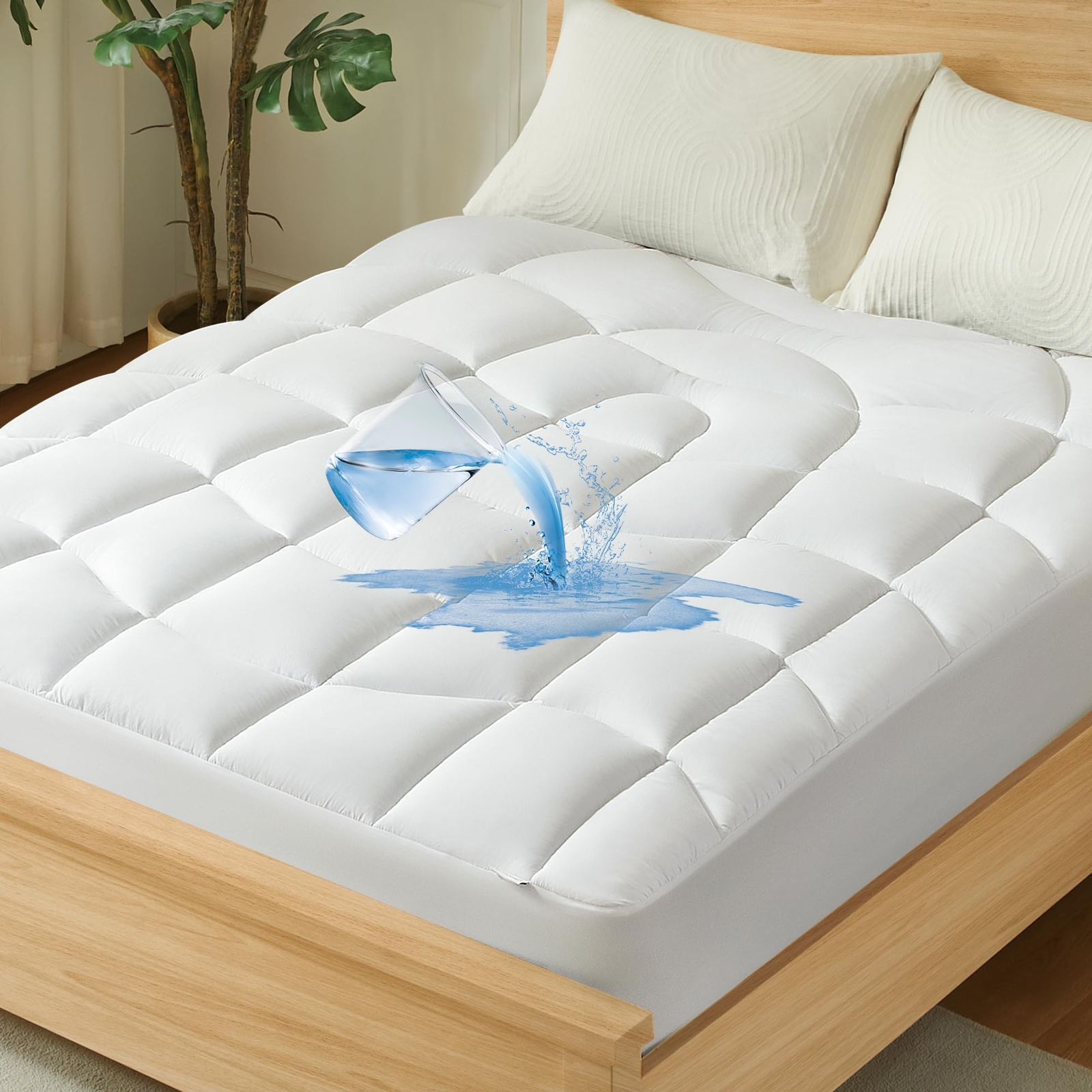 Waterproof Mattress Pad Queen - Ergonomic Quilted Fitted Thick Queen Mattress...
