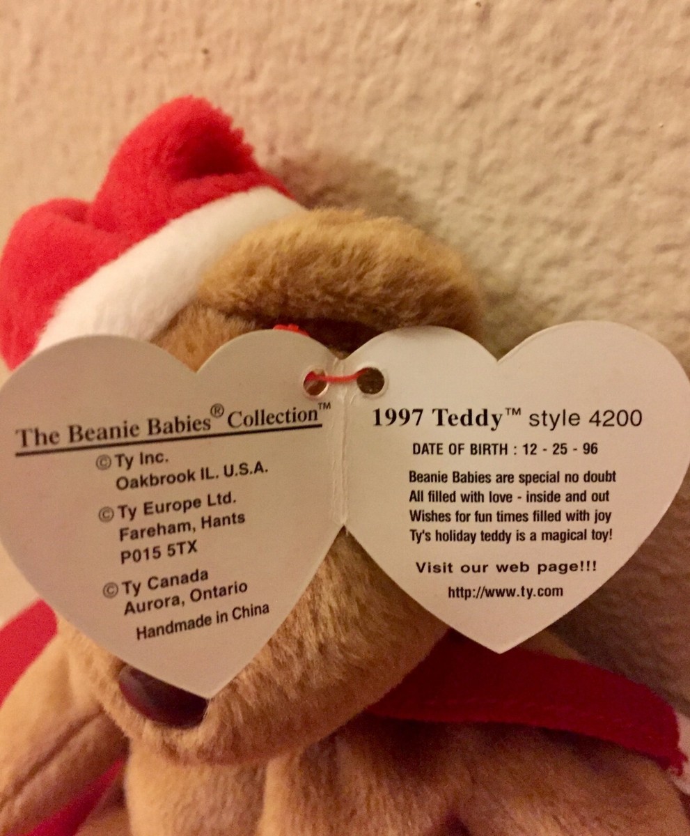 1997 Teddy style 4200 Ty The Beanie Babies Collection DOB 12-25-96