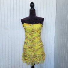 NWT Forever 21 Yellow Strapless Floral Mini Dress Stretch Sweetheart Women's S