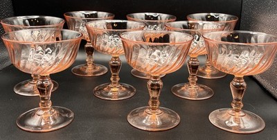 Arcoroc France Luminarc Rosaline Pink Swirl Champagne Sherbet Glass Set Of 9