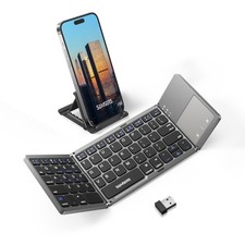 Foldable Bluetooth Wireless Keyboard Touchpad DualMode Ultra Slim Holder