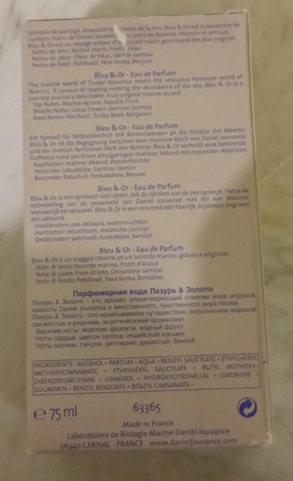 Bleu et or eau de parfum 75 ml de Daniel jouvance plein avec boîte - Photo 2/2