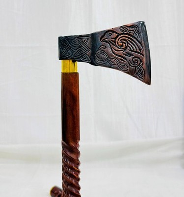  Brass Axe Handle Walking Cane - Brass Axe Handle Wooden Walking Stick Cane -