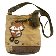 Chala Tan Purse Handbag Crossbody Canvas with Key Chain Tote Bag Foxy Fox EUC