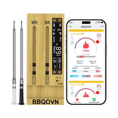 BBQOVN WiFi Sub-1G Wireless Meat Thermometer Unlimited Range 7 NIST Certified...