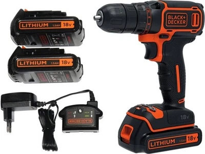 Black+Decker Trapano Avvitatore Compatto 2 Batterie 1.5Ah 18V Litio BDCDC18B-QW