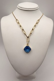 Bomb Party NK54135 ‘Love’s Song’ Necklace Blue Quartz Gold Plating NWOT