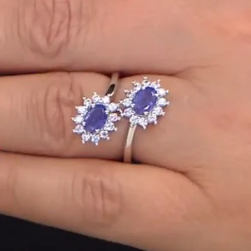 Colleen Lopez Sterling Silver Tanzanite & White Zircon Bypass Ring, Size 12
