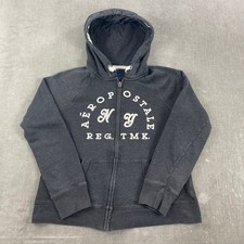 Aeropostale Women Medium Gray Full Zip Hoodie Graphic Logo
