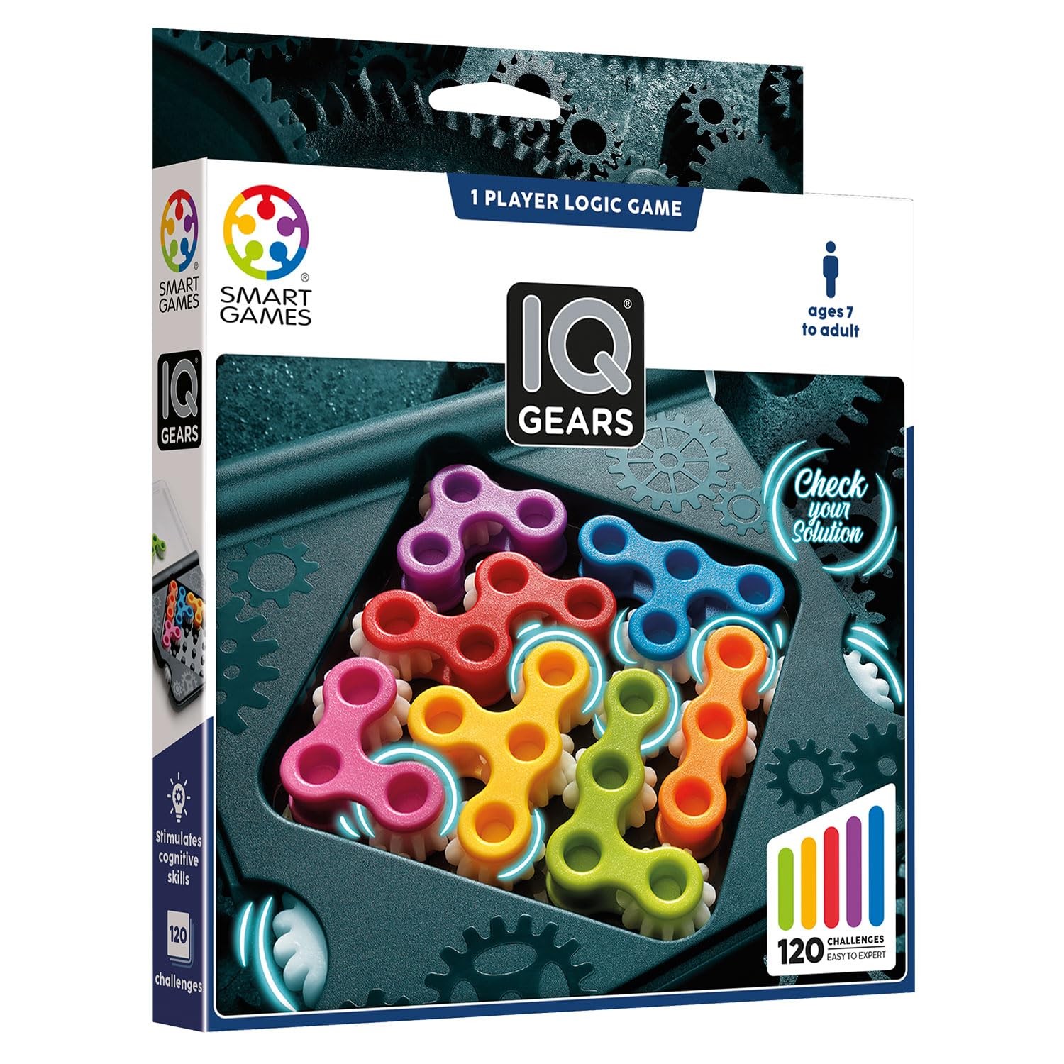 SmartGames - IQ Gears, логическая игра со 120 заданиями, для детей от 7 лет.