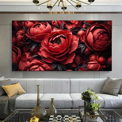 Red and White Roses Photographic Unframed Canvas Painting for Living