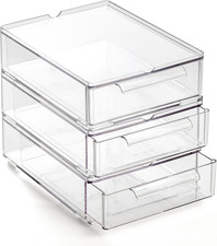 Clear Stackable Storage Drawers, Small - 3 Pack Clear Storage Drawers with B