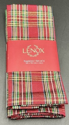 NEW Set/4 LENOX HOLIDAY NOUVEAU DAZZLE NAPKINS Tartan Shimmer Cloth 19'' Square