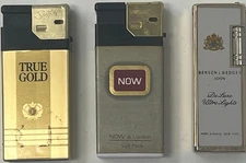 Lot of Three Gold Pocket Lighter NOW True Gold Benson Hedges Soft Pack Tobacco