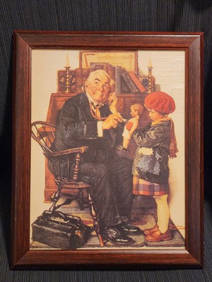 Norman Rockwell Art Print On Canvas ''Doctor And The Doll'' Framed