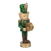 Dekofigur TeddybäR Mit Trommel H. 35Cm GrüN Gold Kunststein Formano W25