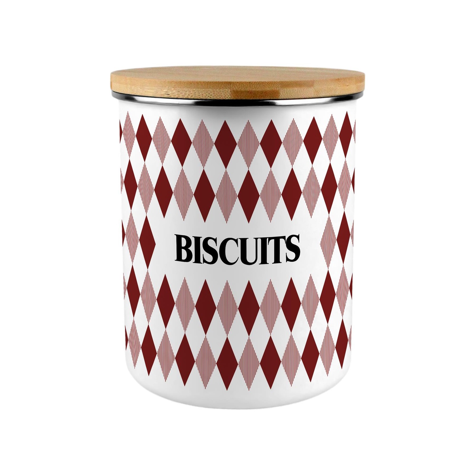Red Argyle Print Biscuit Tin - 2.7L Extra-Large Kitchen Storage Canister