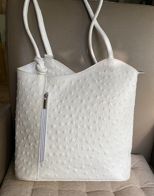 RUCKSACK-TASCHE  - ECHTES LEDER - STRAUSSENLEDER-OPTIK - FARBE WEIß