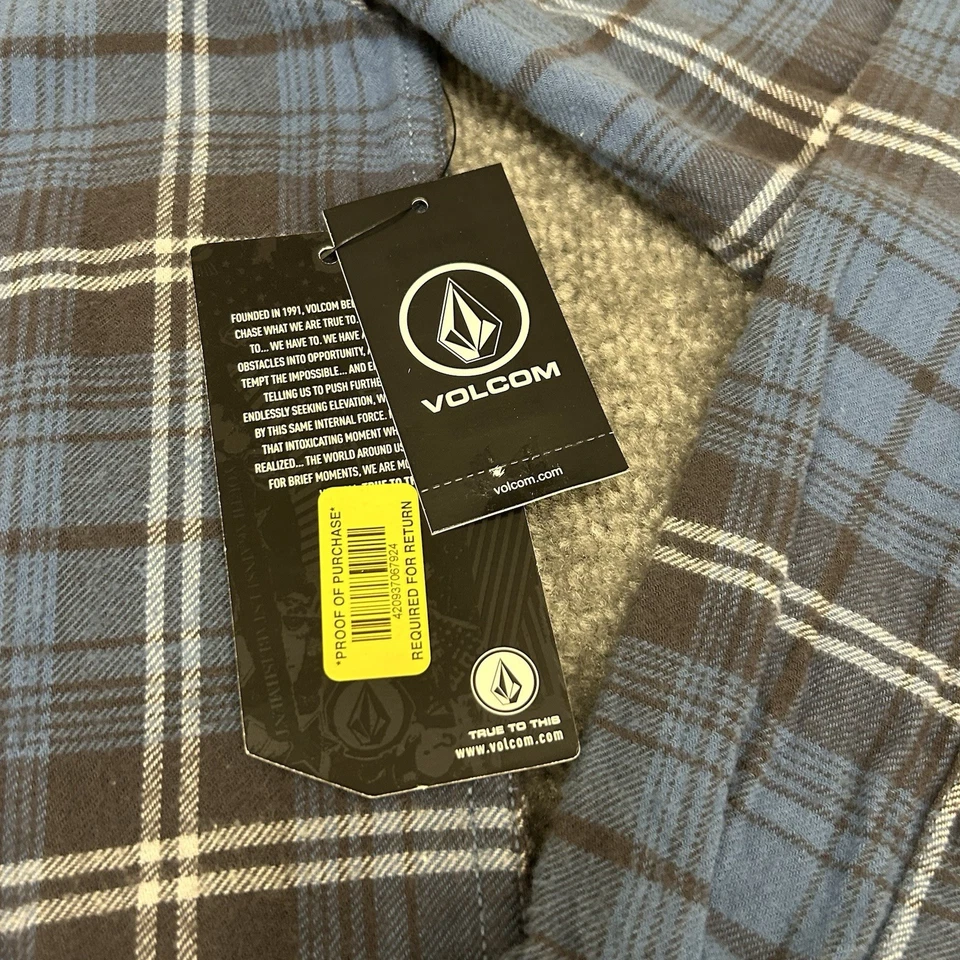 Volcom Shirt Mens Medium Blue Caden Plaid Flannel Long Sleeve Button Up NEW $65 - Image 3 of 4