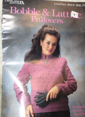Bobble and Lattice Pullover Sweaters Knitting Leisure Arts Leaflet Patterns Book