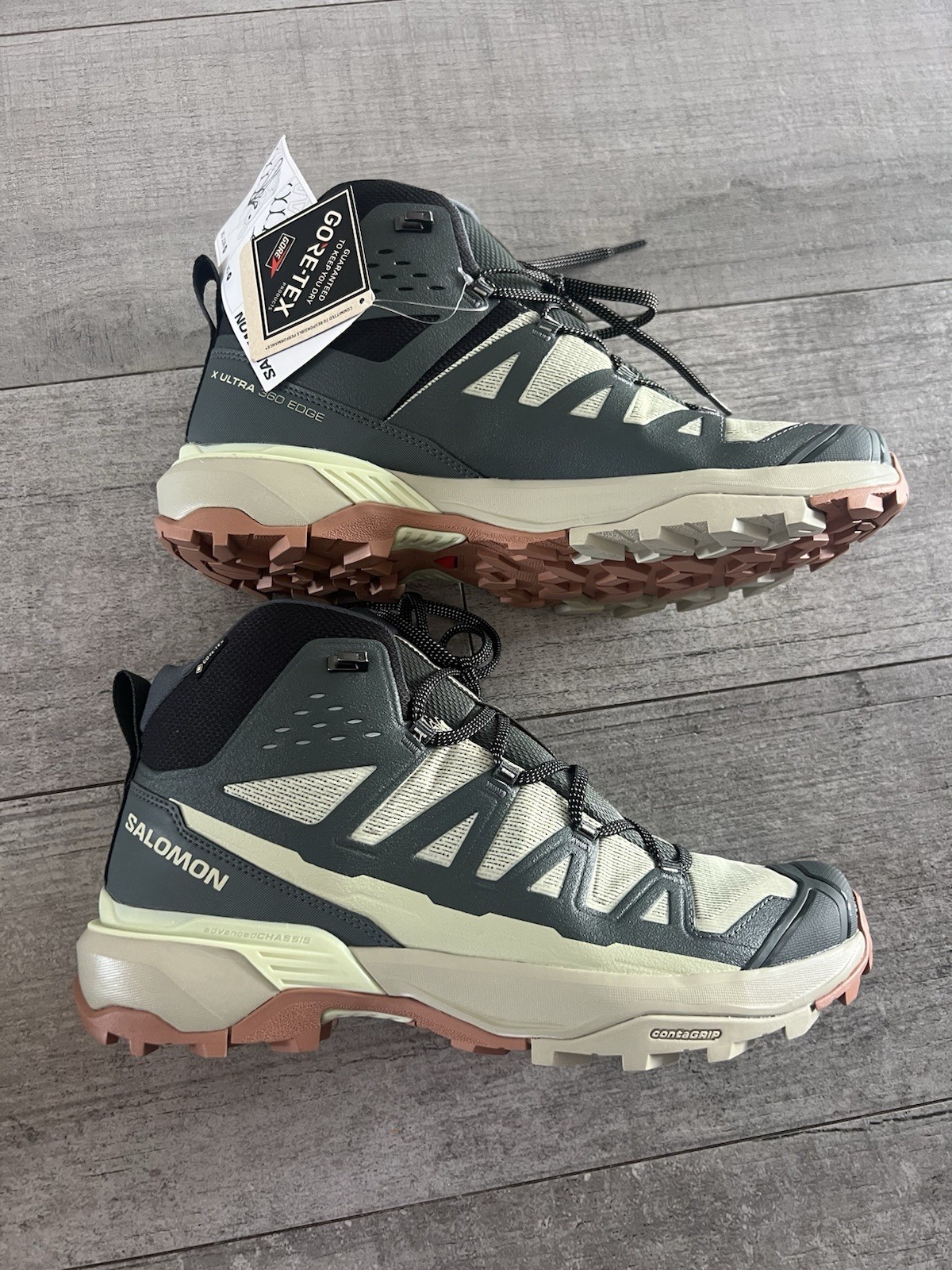 NUOVE scarpe da trekking Salomon X Ultra 360 Edge Mid GTX Gore Tex verdi da uomo taglia 11