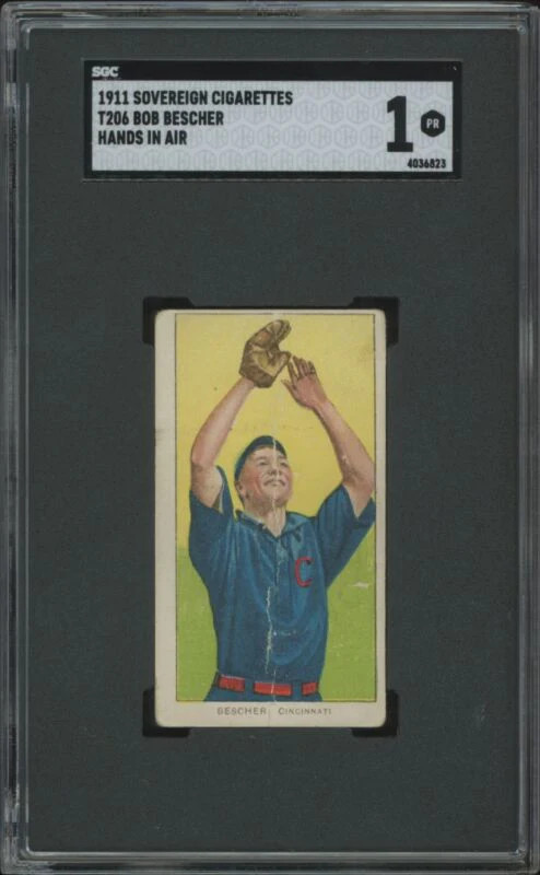 1909 T206 BOB BESCHER SOVEREIGN 460 HANDS ABOVE HEAD RARE SGC 1 CINCINNATI REDS