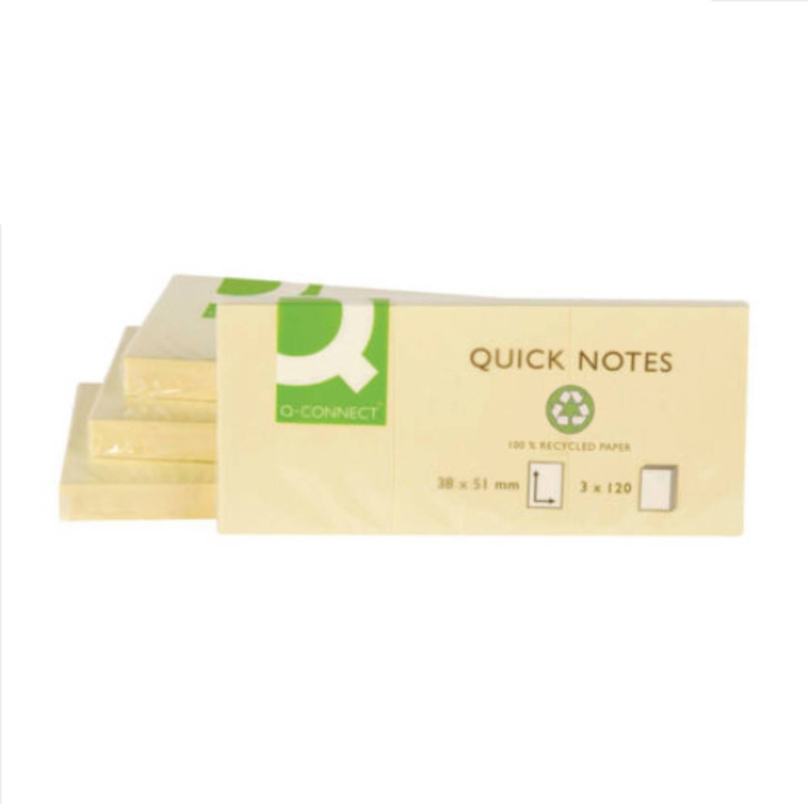 Q-Connect Recycled Quick Notes Sticky Notes 38 x 51mm Yellow 12 Pack KF22367