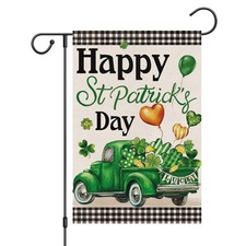 Shamrock Happy St Patrick's Day Garden Flag 12x18 Inch Double Sided, Burlap G...