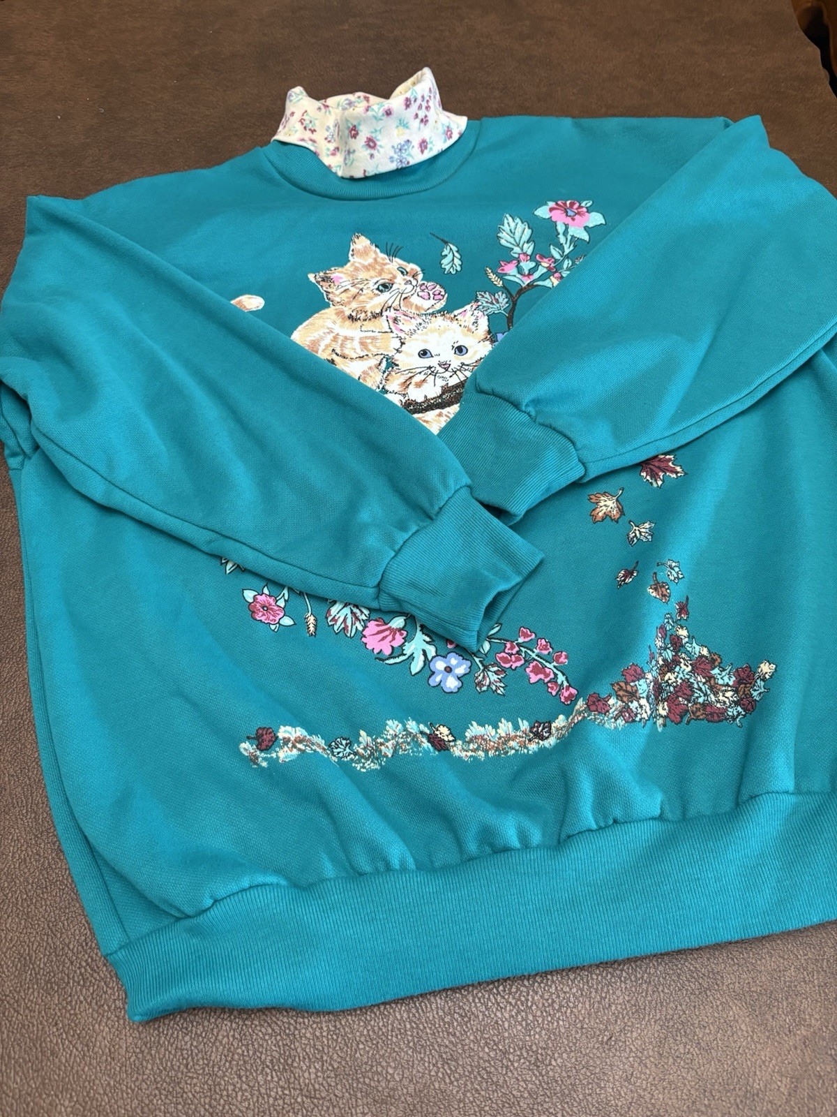 Vtg Basic Editions Sweatshirt Cats Pets Floral Cr… - image 15