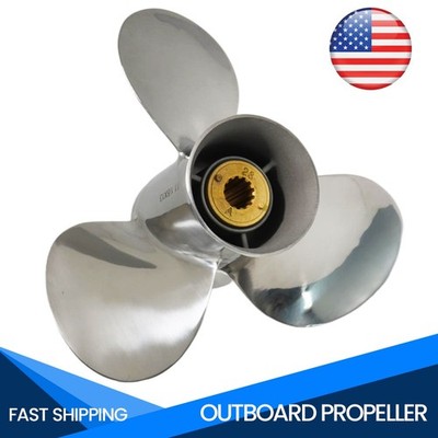11 1/8 X 13 Stainless Steel Outboard Boat Propeller For Mercury 25-75HP 13spline
