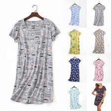 Womens Night Dress Short Sleeve Summer PRINT Nightwear Shirts Nighties Tops SIZE